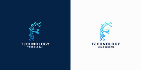 letter F connected logo design for technology company