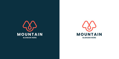 mountain mono line logo design templates. monogram mountain logo