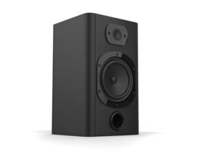 Matte black compact sub woofer loud speaker - obrazy, fototapety, plakaty