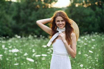 pretty woman in white dress vintage nature posing fashion