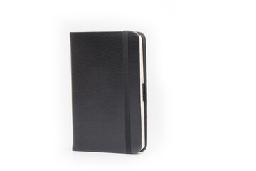 leather black notebook on white background