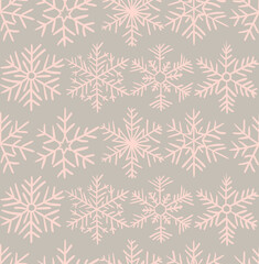 Seamless snowflake Christmas pattern. Winter holiday texture, snowfall doodle hand drawn background.