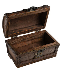 Vintage wood treasure box have lock beside isolated on white background