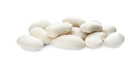 Fototapeta na wymiar Pile of uncooked navy beans on white background