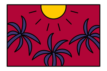 sunset and palm trees vector