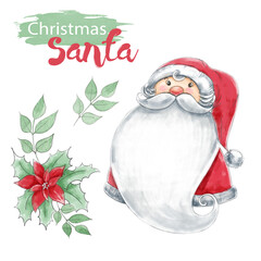 Handdrawing digital watercolor illustration Christmas santa