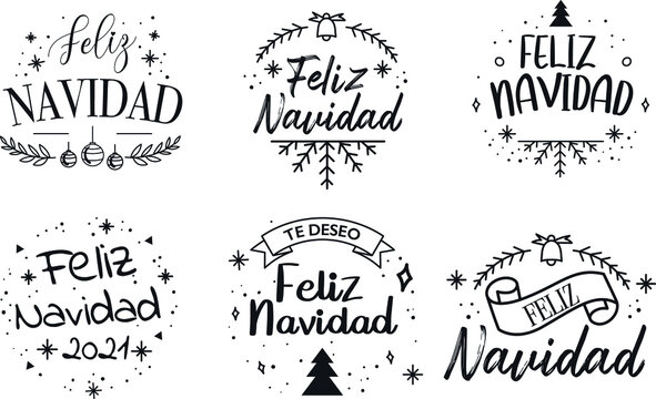 Merry Christmas (Feliz Navidad) - Calligraphy phrase for Christmas. Hand drawn lettering for Xmas greetings cards, invitations.