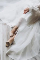 Foto op Plexiglas Close-up wedding details, hands, hugs, rings, wedding dress, lace, fingers, body © Олег Блохин