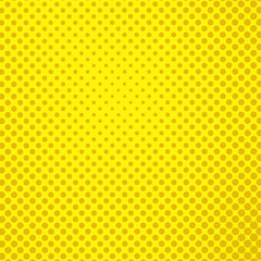 Pop art colorful comics book magazine cover. Polka dots yellow background. Cartoon funny dotted retro pattern. Vector halftone illustration. Template design for poster, card, flyer