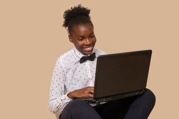Attractive african woman with laptop 