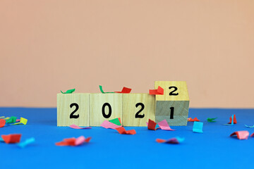Numbers On Wooden Blocks Changing To A New Year.