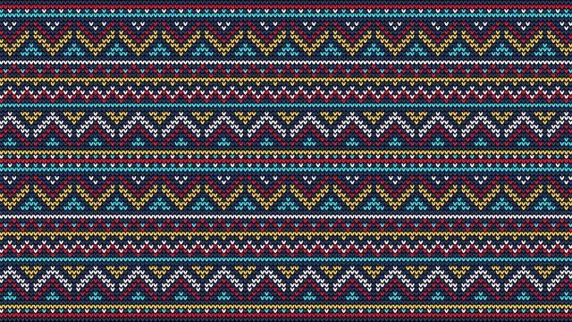 Seamless knitted animated background. Knitted ethnic ornament. Looped animation
