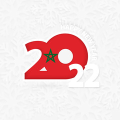 Happy New Year 2022 for Morocco on snowflake background.