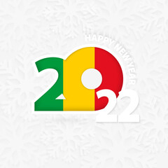 Happy New Year 2022 for Mali on snowflake background.