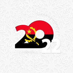 Happy New Year 2022 for Angola on snowflake background.
