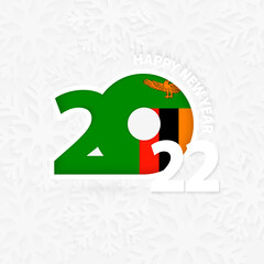 Happy New Year 2022 for Zambia on snowflake background.