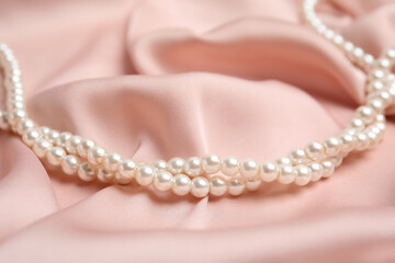 Beautiful white pearls on delicate pink silk