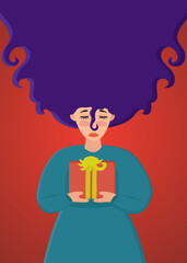 Girl with a gift Christmas illustration. Vector