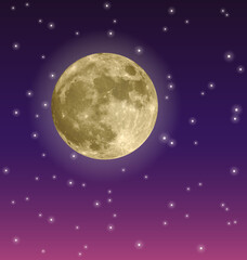 full moon in purple night sky with stars