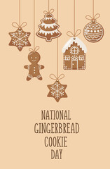 Fototapeta premium National Gingerbread Day Vector Illustration. Suitable for Greeting Card, Poster and Banner. Christmas decorated gingerbread cookies icon set vector. Gingerbread Cookie Poster, November 21.
