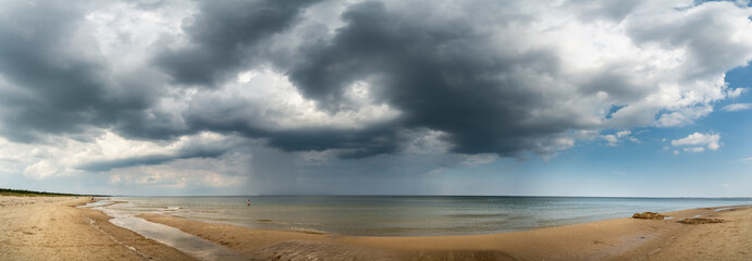 Beautiful see landscape with dangerous dark clouds,  panorama, Baltic See, Poland