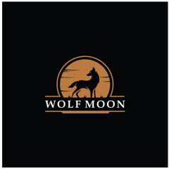 Exotic wolf and moon silhouette logo design Premium Vector