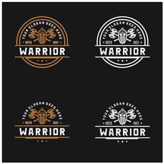 Fototapeta premium Vintage retro viking helmet head face warrior logo Premium Vector