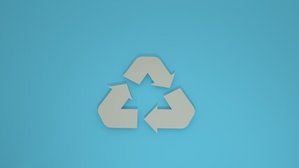 World Recicling Day symbol, sign or logo. Blue background. Recicle sign. Fresh blue background with recicle sign Illustration. White arrow. 3d Illustration.