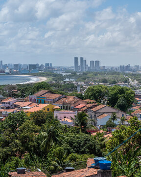 View of Recife skyline along the beach from Olinda Portuguese colony town, Recife, Brazil.