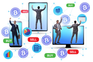 Cryptocurrency trading concept with business people