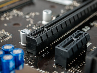 PCI Express bus interface connector, x16, x8, x4, x1, on the computer motherboard, high-speed...