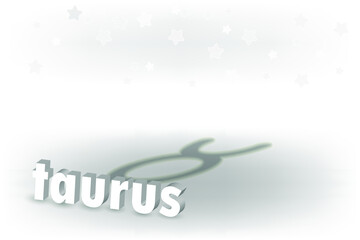 3d inscription Zodiac sign and a shadow in the form of a symbol on a white background. Astrological symbolism.