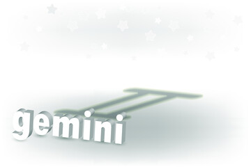 3d inscription Zodiac sign and a shadow in the form of a symbol on a white background. Astrological symbolism.