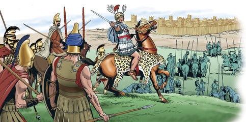 Ancient Rome - Pyrrhus launched a surprise attack on Fregelle, not more than 60 kilometers from Rome - obrazy, fototapety, plakaty