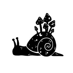 Snail black on a white background, logo for design, vector illustration