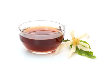 White champaca, or Michelia alba flower and tea isolated on white background.