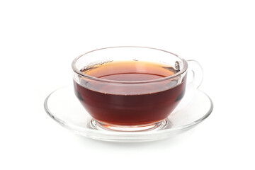 Tea in glass cup isolated on white background