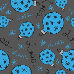 Seamless pattern with New Year balloons, snowflakes, 2022