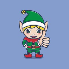 cute cartoon christmas elf giving a like sign. vector illustration for mascot logo or sticker