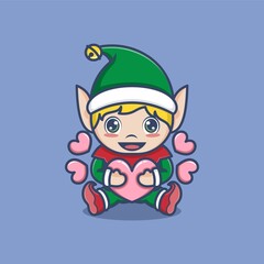 cute cartoon christmas elves full of love. vector illustration for mascot logo or sticker