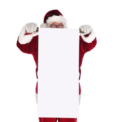 Santa Claus holding a blank scroll in front of his body. Santa is looking over the top of the long roll of paper. © Steve Cukrov