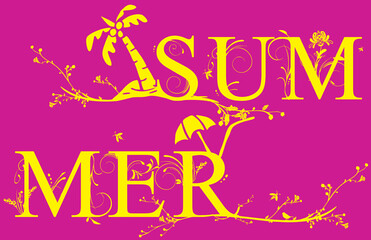 Summer: large letters decorated with summer symbols, floral motifs and elegant ribbons.