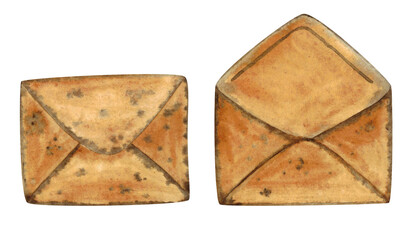 Vintage aged mail. craft envelope. aged paper. Watercolor illustration.