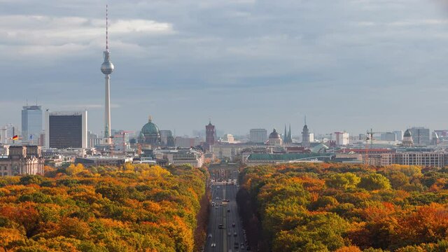 Berlin Cityscape Day Time Lapse in autumn season, Berlin, Germany