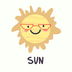 illustration sun with face in hand draw style