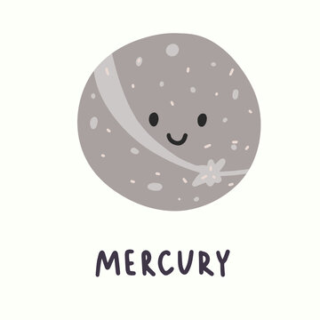 illustration of planet mercury with face in hand draw style