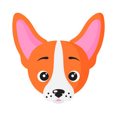 Vector cartoon dog face of Welsh Corgi Pembroke breed.