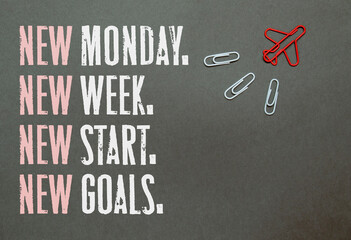 New Monday, new week, new goals - handwriting on a napkin.