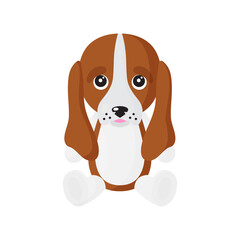 Fototapeta na wymiar Vector cartoon sitting dog of Basset Hound breed.