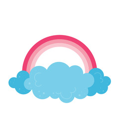 Blue clouds with pink rainbow. Children nursery concept.